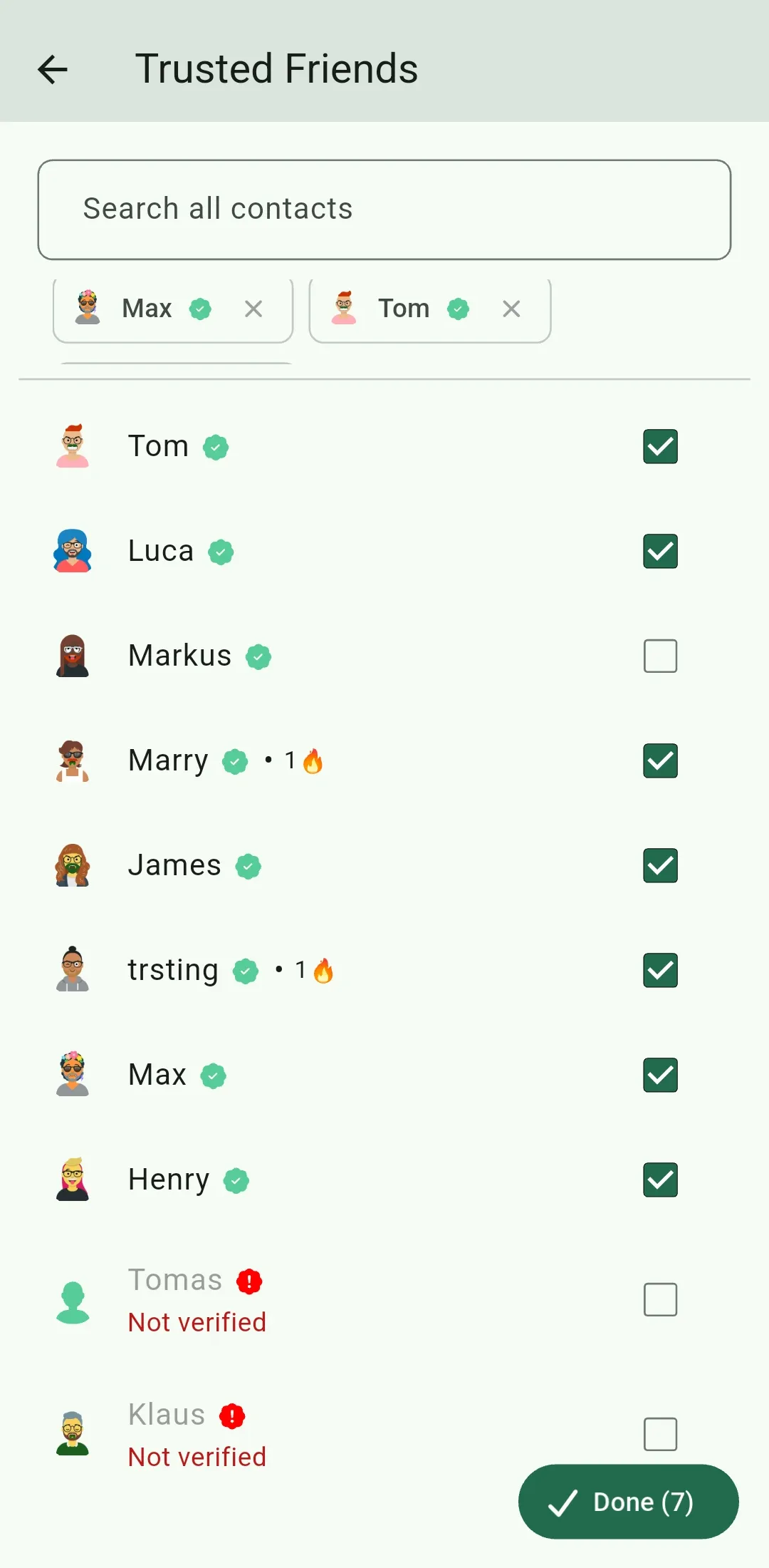 Selecting trusted friends