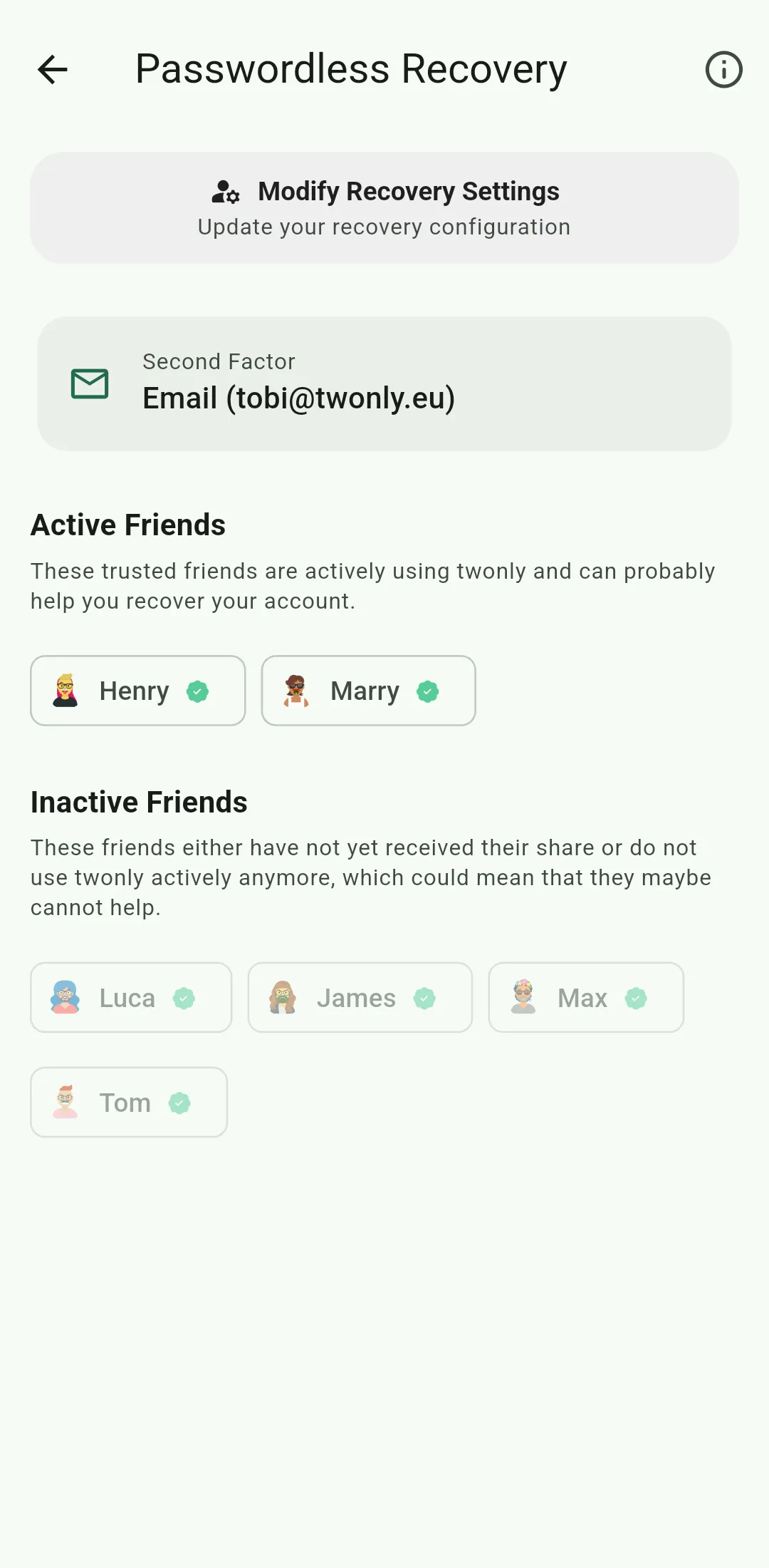 Overview of active and inactive friends