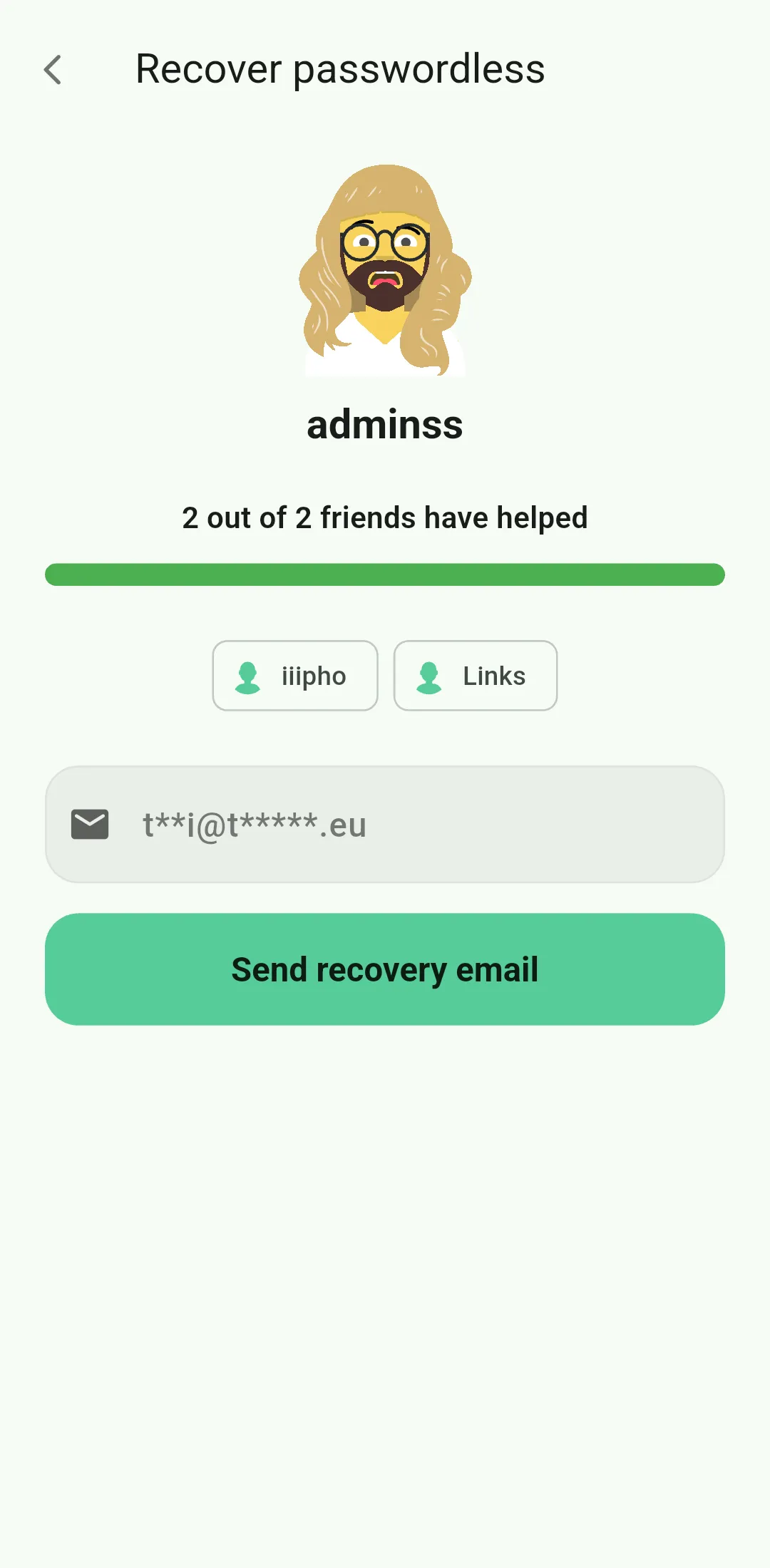 Entering email for recovery